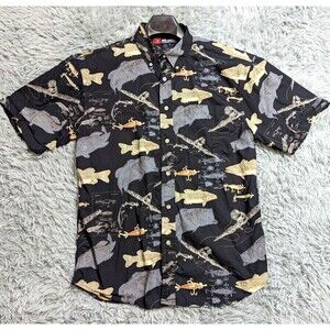 Reel Legends Fishing Lure Fish Button Down Shirt Mens Size Large Hawaiian Cotton